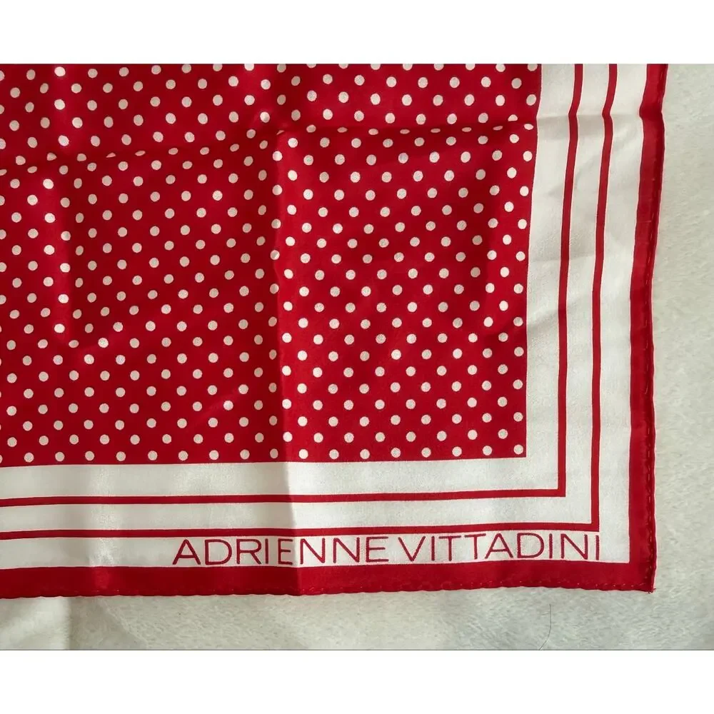 Adrienne Vittadini Red White Polka Dot Square Scarf 20” Satin Feel